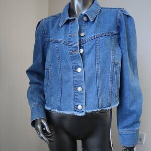 Veronica Beard Blue Denim Jacket Sweeney Cropped Raw Hem Size Large New Tag $428